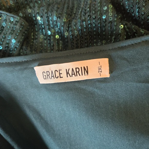 Grace Karin Emerald Green Sequin V-Neck Blouse 2XL - Picture 3 of 4